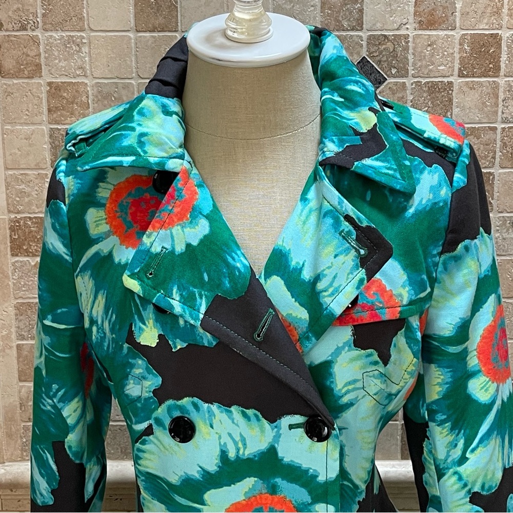 Banana Republic green floral trench coat - Picture 3 of 14